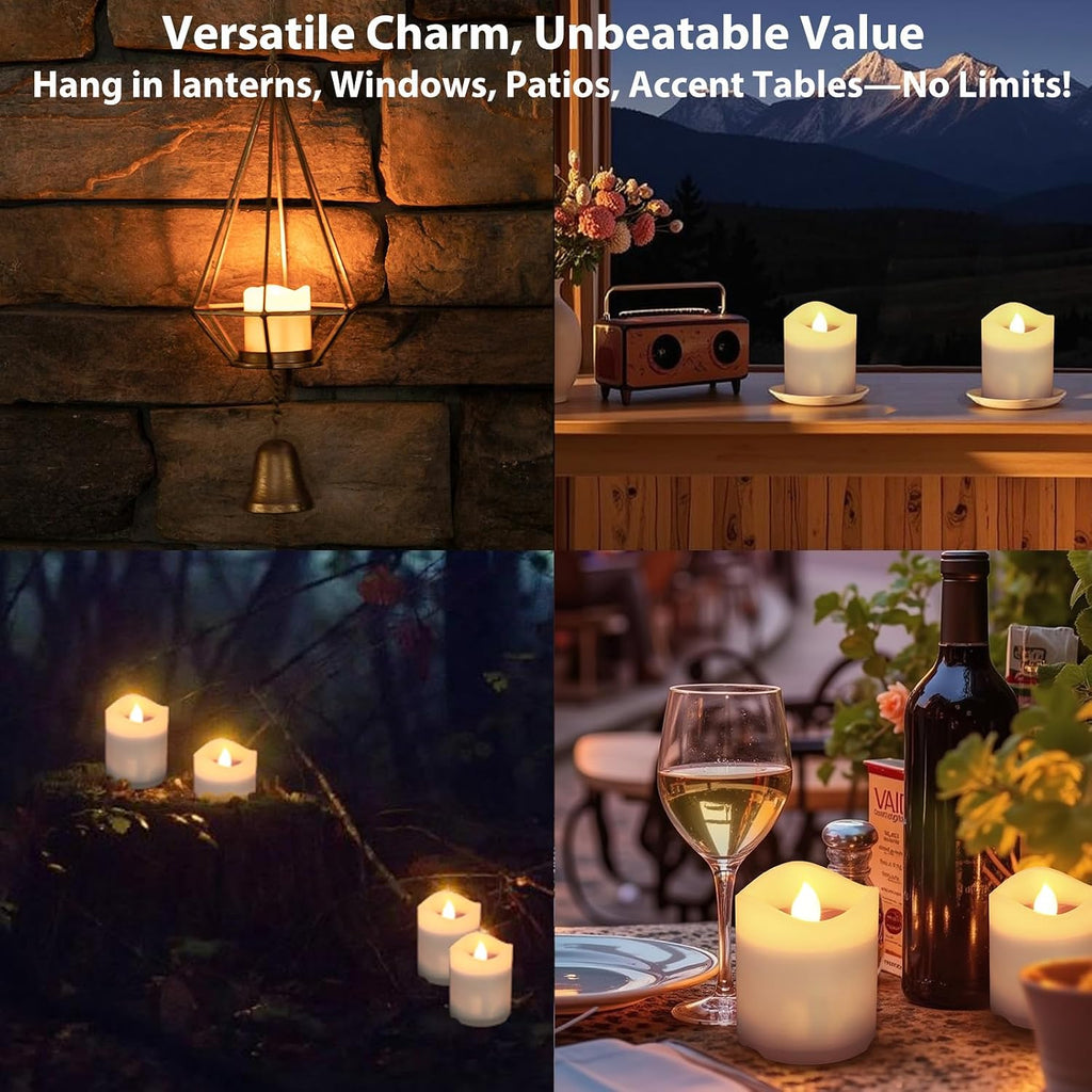 Solar Candles Outdoor Waterproof, 4pcs Rechargeable Dusk to Dawn Little Votive Candles, Flameless Flickering Solar Tea Lights for Patio Yard Deck Pathway Window Outdoor Lantern Decor (Warm White)