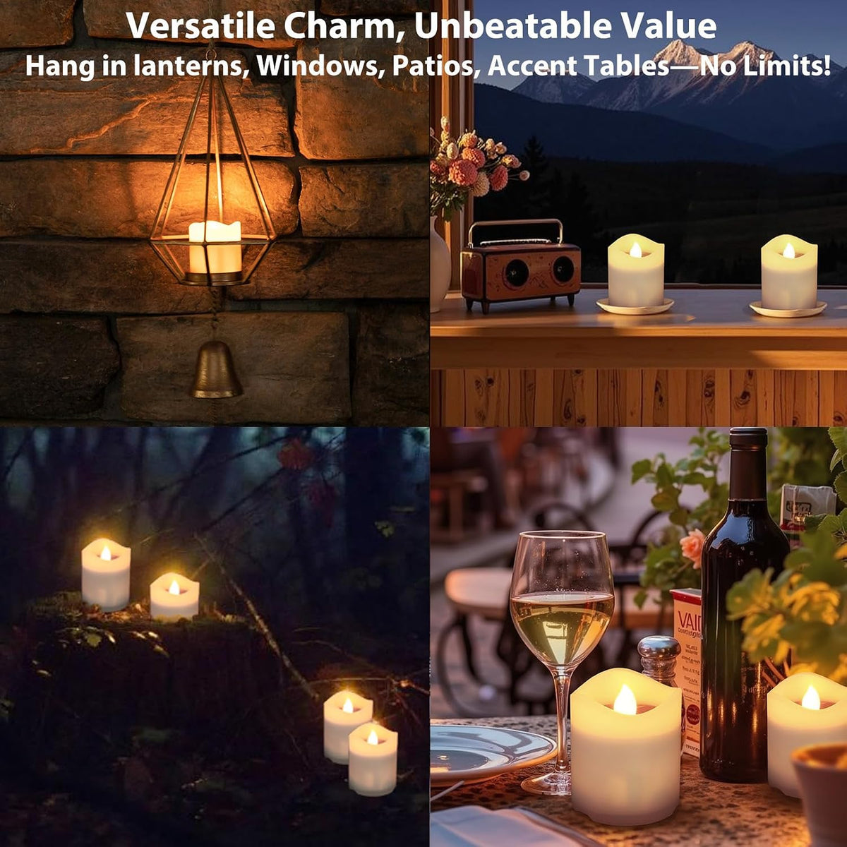 Solar Candles Outdoor Waterproof, 4pcs Rechargeable Dusk to Dawn Little Votive Candles, Flameless Flickering Solar Tea Lights for Patio Yard Deck Pathway Window Outdoor Lantern Decor (Warm White)
