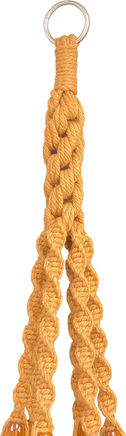 6 Legs Macrame Natural Brown Cotton Plant Hanger & Holder and Metal Ring, 51-inches Length (Without the White Pot and Plant) (Brown)