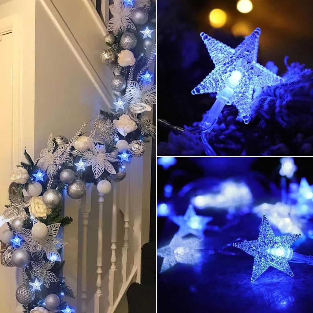 Star String Lights Plug in - 33 ft 100 LED Star Fairy String Lights with Remote and Timer, 8 Modes Waterproof for Bedroom Tent Loft Bed Window Backyard Patio Porch Balcony Staircase Party, Blue