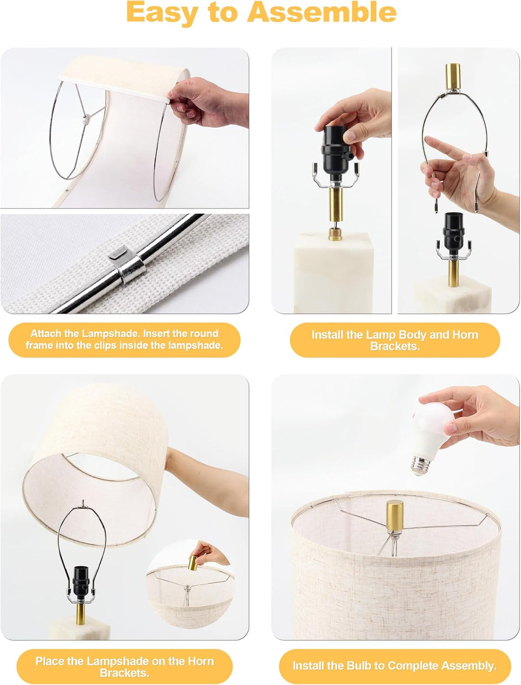 VOLISUN 23" Alabaster Table Lamp Set of 2, Modern Marble Lamp with Linen Shade, Touch Control & 3-Level Dimming, Night Light Bedside Lamps for Bedroom Living Room Office
