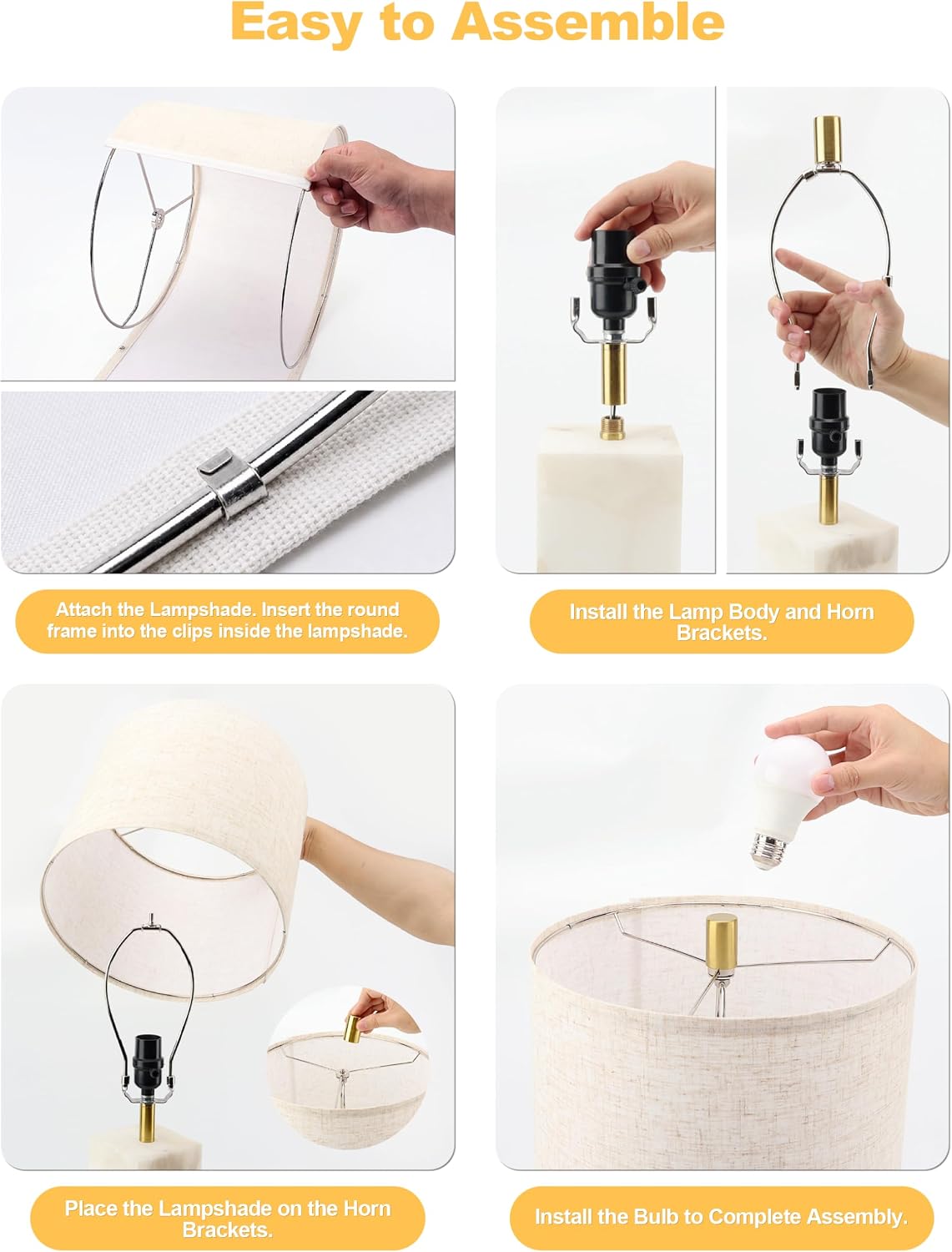 VOLISUN 23" Alabaster Table Lamp Set of 2, Modern Marble Lamp with Linen Shade, Touch Control & 3-Level Dimming, Night Light Bedside Lamps for Bedroom Living Room Office