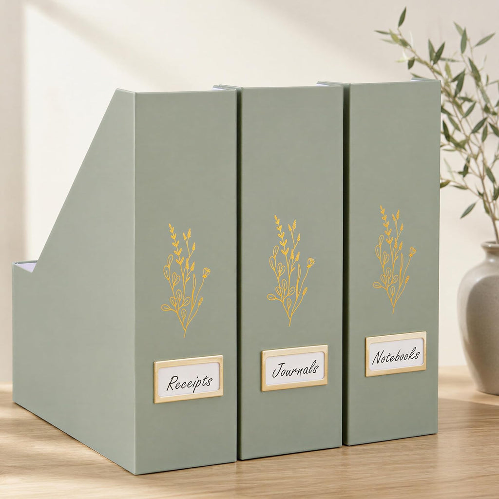 Beautiful Magazine Holder Set Of 3 - Sturdy File Holder for Desk Or Shelves