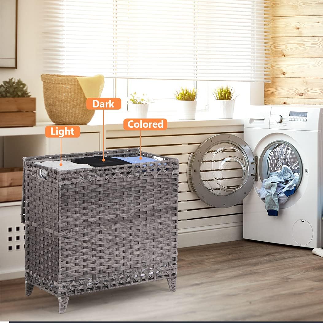 Laundry Hamper with 3 Removable Liner Bags, 132L Laundry Sorter with Lid