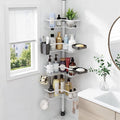 Corner Shower Caddy Tension Pole 4-Tier Rustproof Bathroom Organizer-White