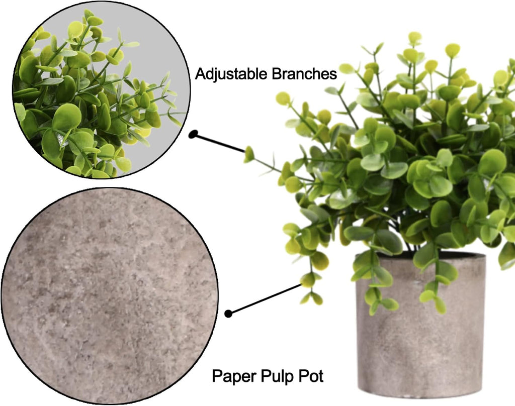 Decorative Artificial Plants in Pots Set of 3-Mini Potted Fake Plants in Pots,Plastic Eucalyptus Plants,Bamboo,Turtle Potted Faux Plants Indoor for Office Desk Coffee Table Wall Bedroom Decoration