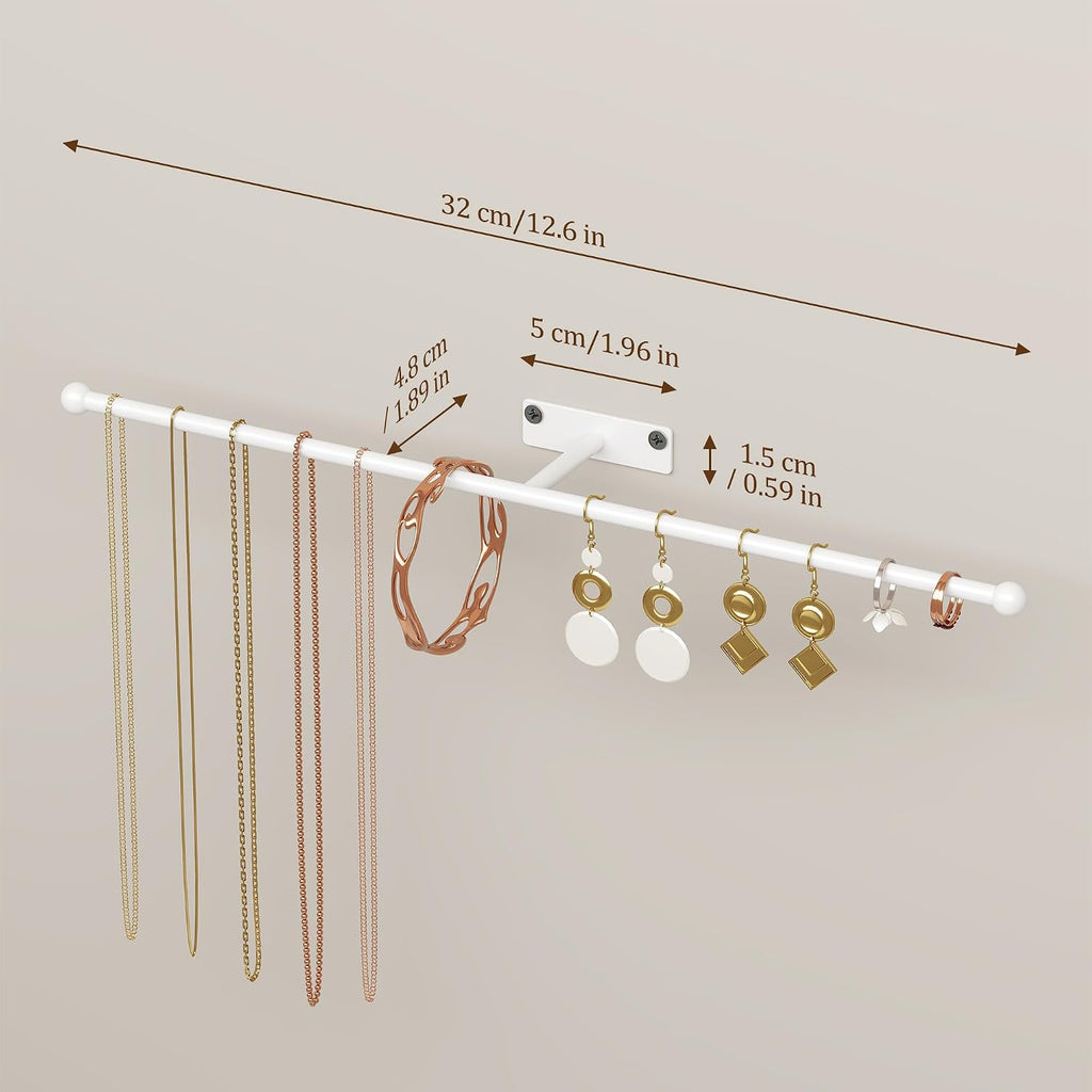 Wall Hanging Jewelry Organizer 12.6", Screw Included, White 2-Pack