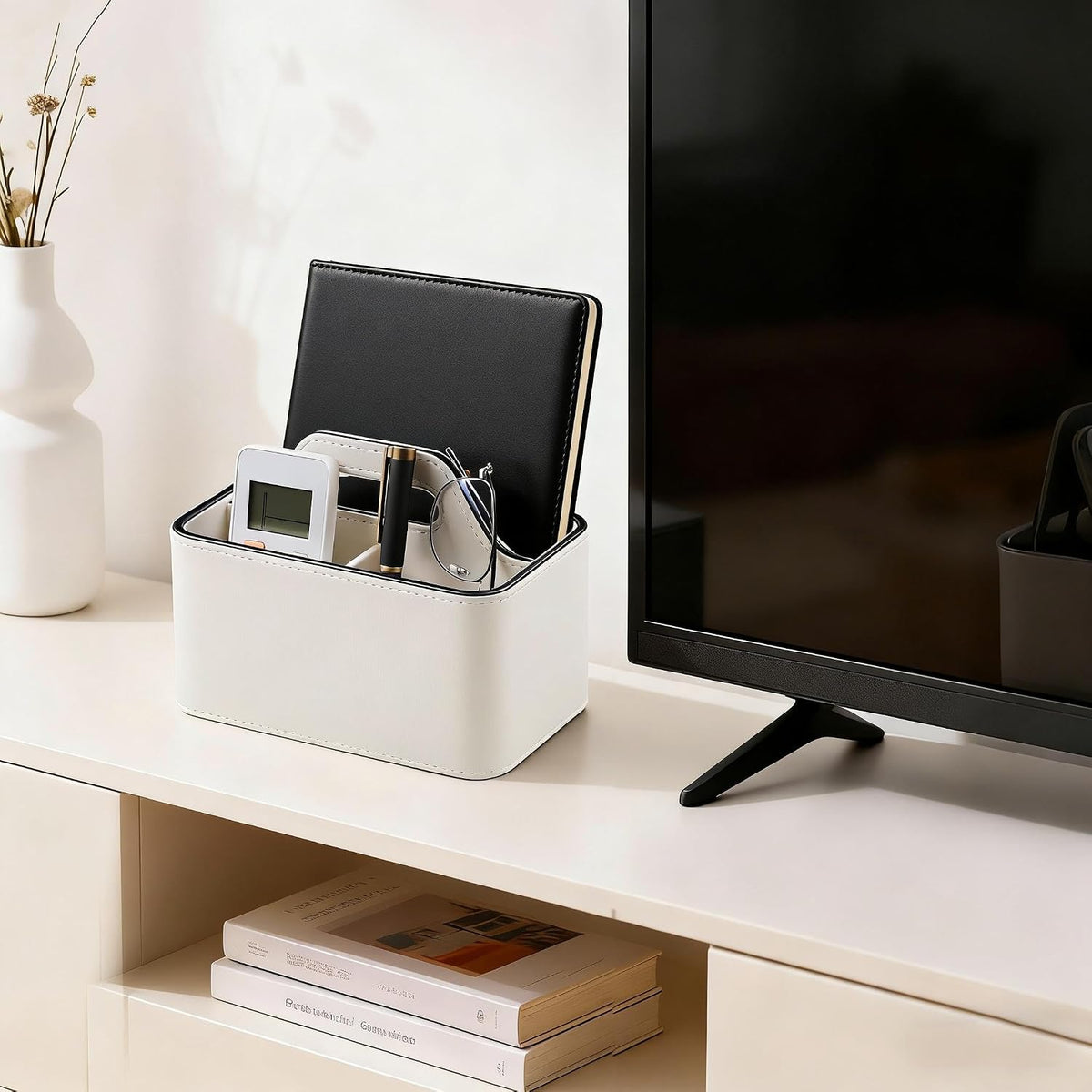 Remote Control Holder, Portable Desk Remote Organizer, Cream