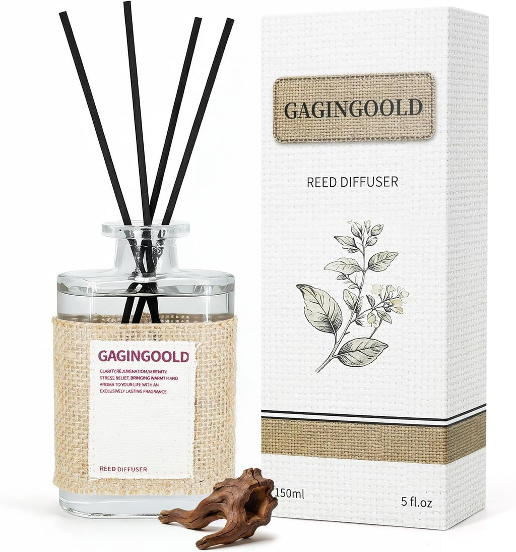 Earthy Sandalwood Scent Reed Diffuser Set with 10 Diffuser Sticks, 5.1 oz