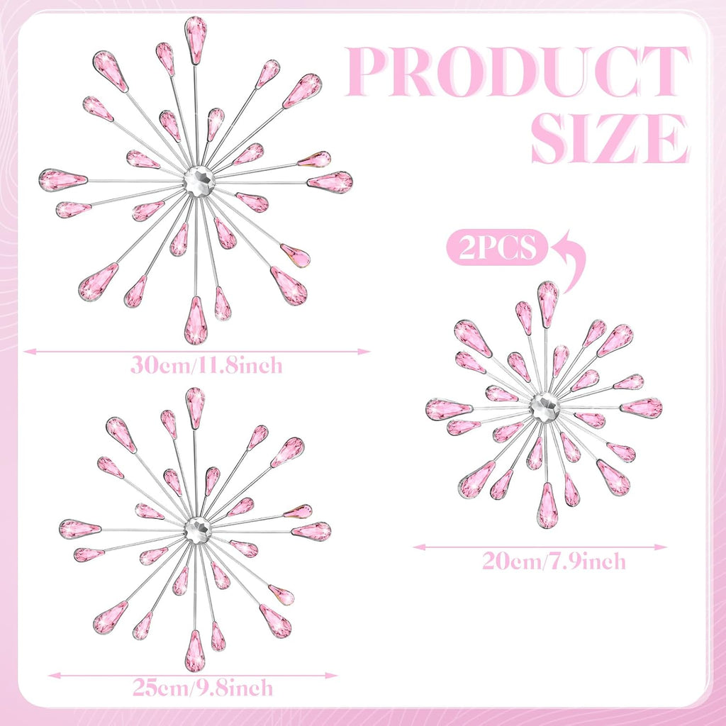 Hicarer 4 Pcs Starburst Wall Decor, Bling Metal Wall Art, Pink