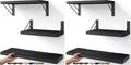BAYKA Wall Mounted Floating Shelves, Wood Floating Wall Shelf for Books & Decor, Small Space-Saving Display & Organizer（Black，Set of 3） (Pack of 2)