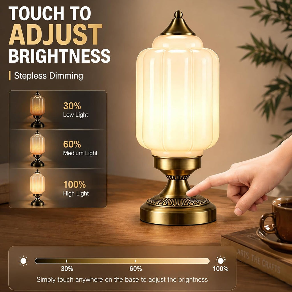 Vintage Brass Table Lamp with Milk-White Glass Shade