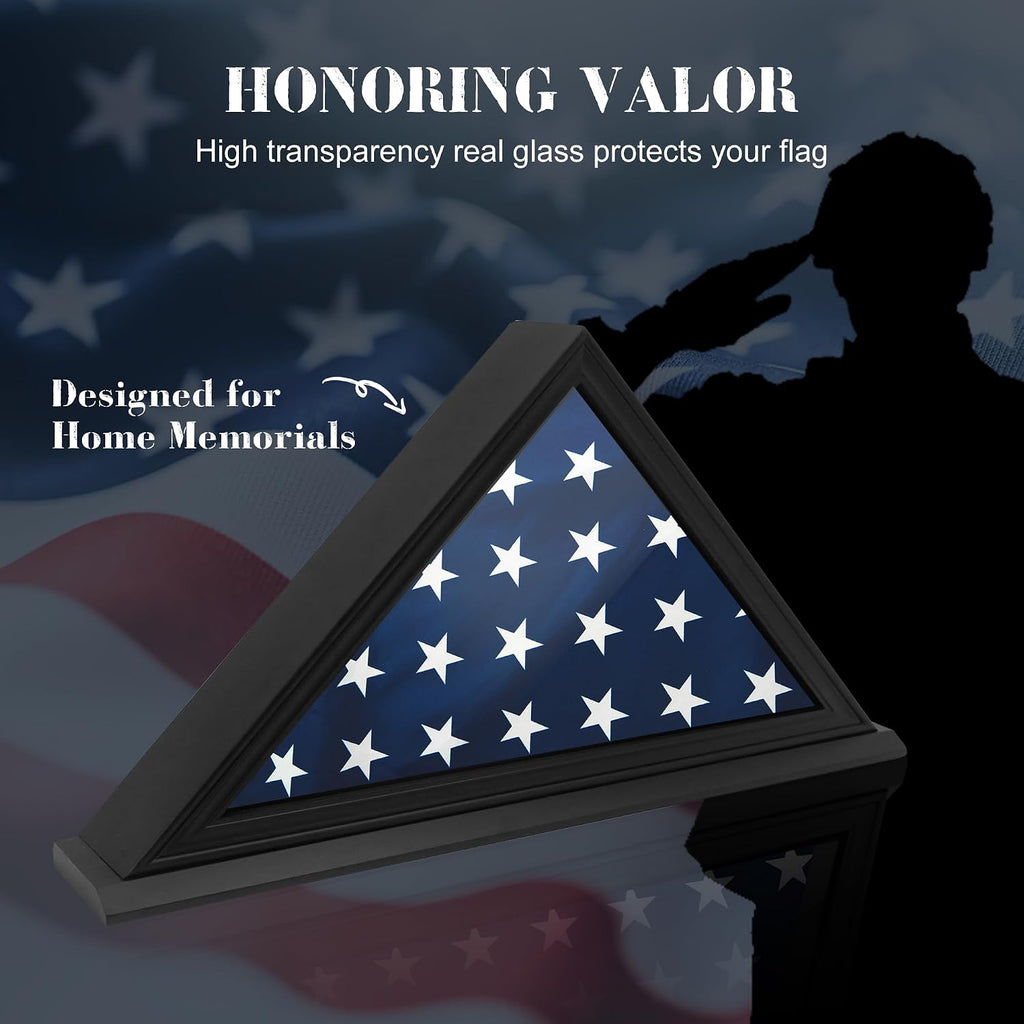 Folded Flag Display Case for 5'x9' Military Burial Flag, Black Solid Wood
