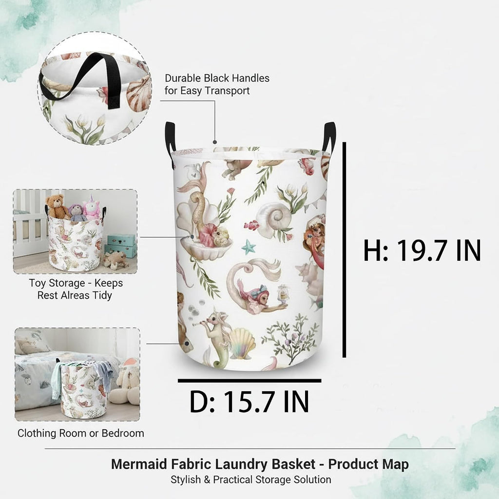 Baby Girls Laundry Basket Collapsible Kids Hamper Mermaid Nursery Room Bedroom Ocean Decor (Mermaid)