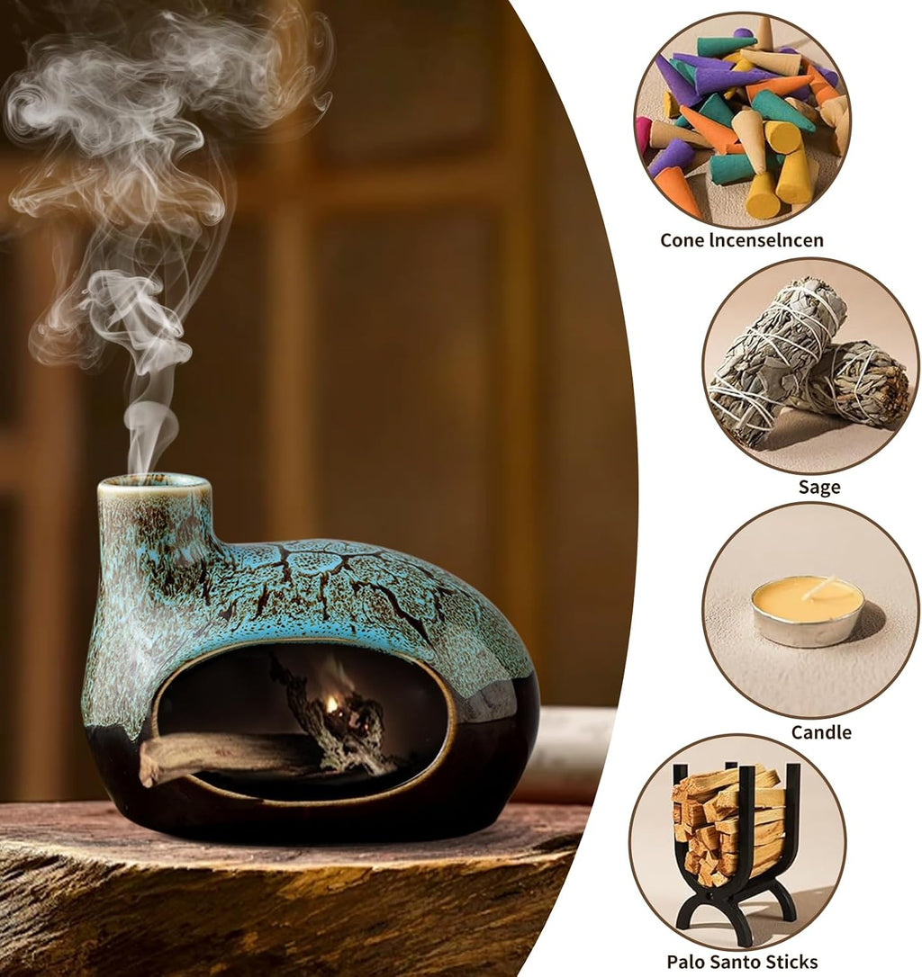 Handcrafted Ceramic Palo Santo Holder – Artistic Incense Burner for Meditation, Mindfulness and Zen Home Decor – Wabi-Sabi Style Cone Sculpture, Gift for Yoga, Relaxation & Aromatherapy (Viridis)