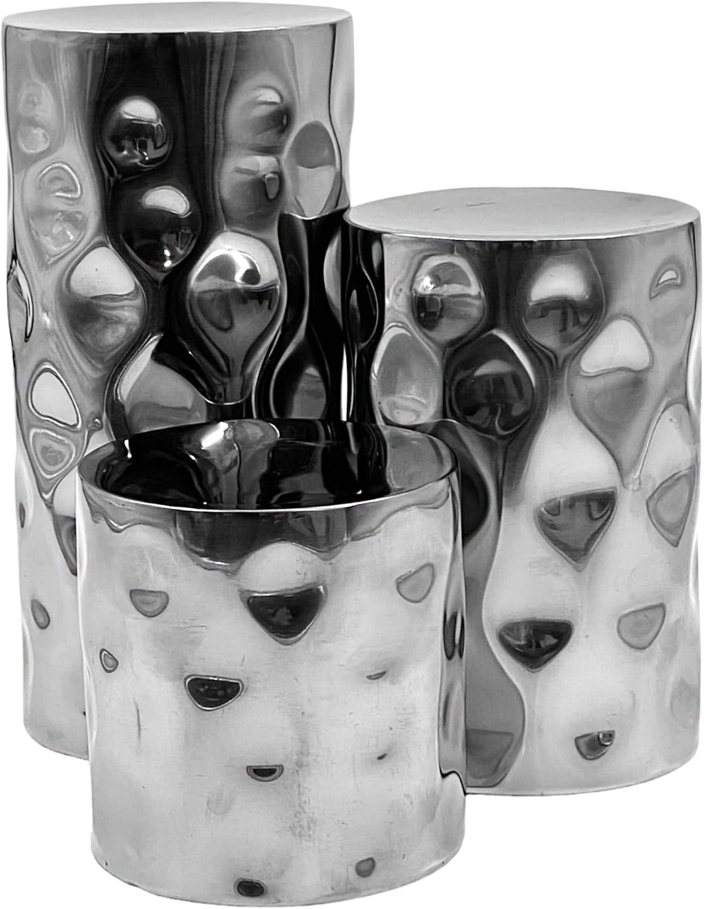 Hosley Silver Color Pillar LED Candle Holders/Vases Set of 3. Also usable as Vase. Ideal Gift for Wedding Party Home SPA Aromatherapy Reiki Candle Garden O3