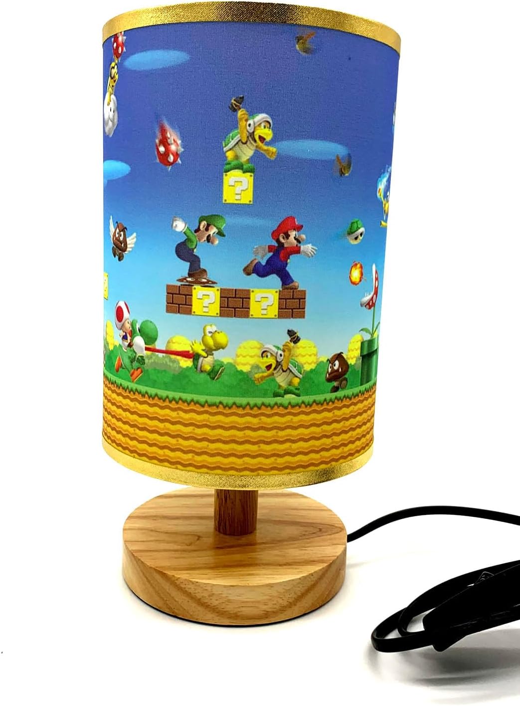 Table Lamp Night Bedside Light Wood Base Boys Room Nice Decoration or Gifts