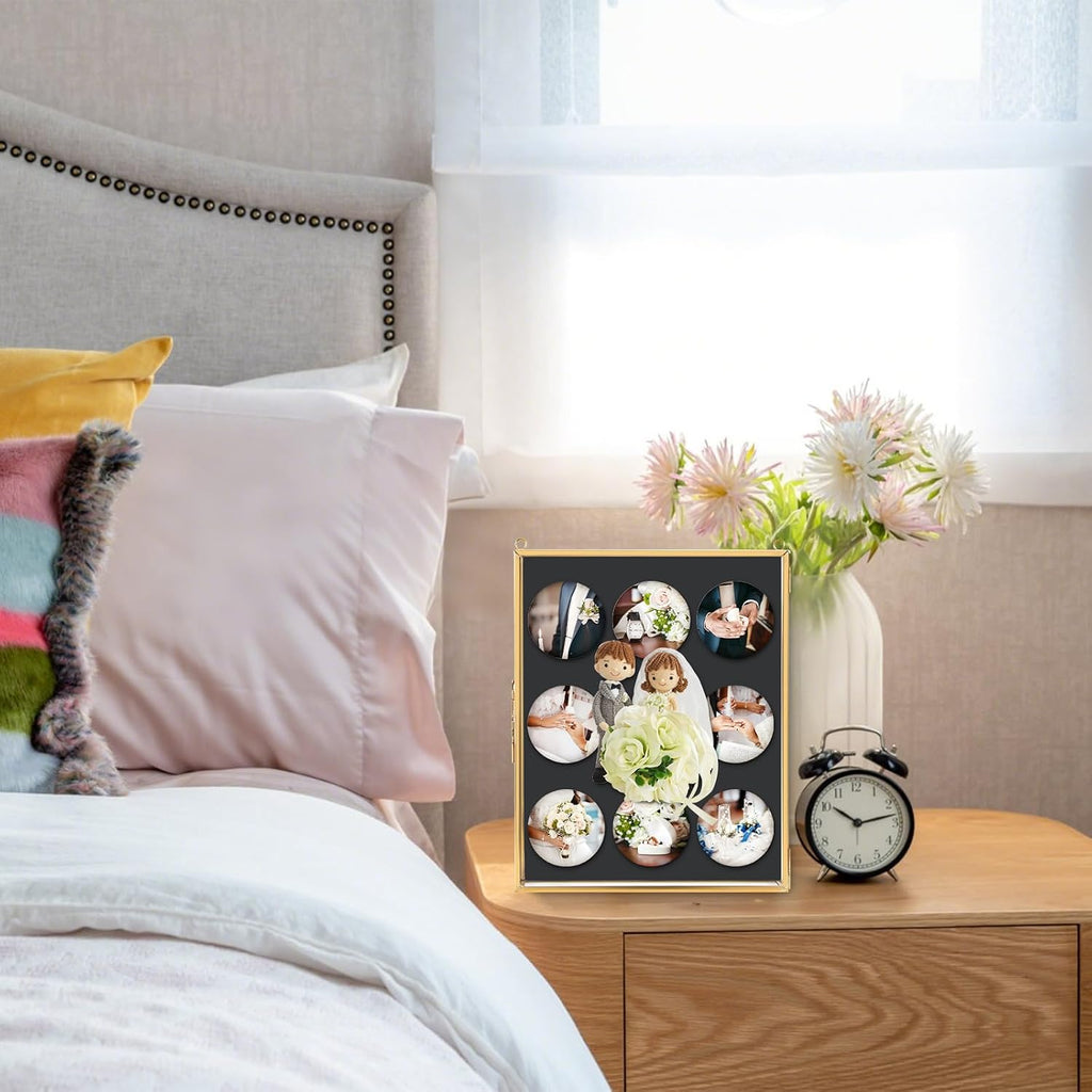 ELLDOO Shadow Box Frame 8x10inch - Glass Display Case with Black Foam Backplane and Pins for Tabletop and Wall Display, Gold Metal Keepsakes Memory Box for Wedding Bouquet Memorabilia Medals Photos
