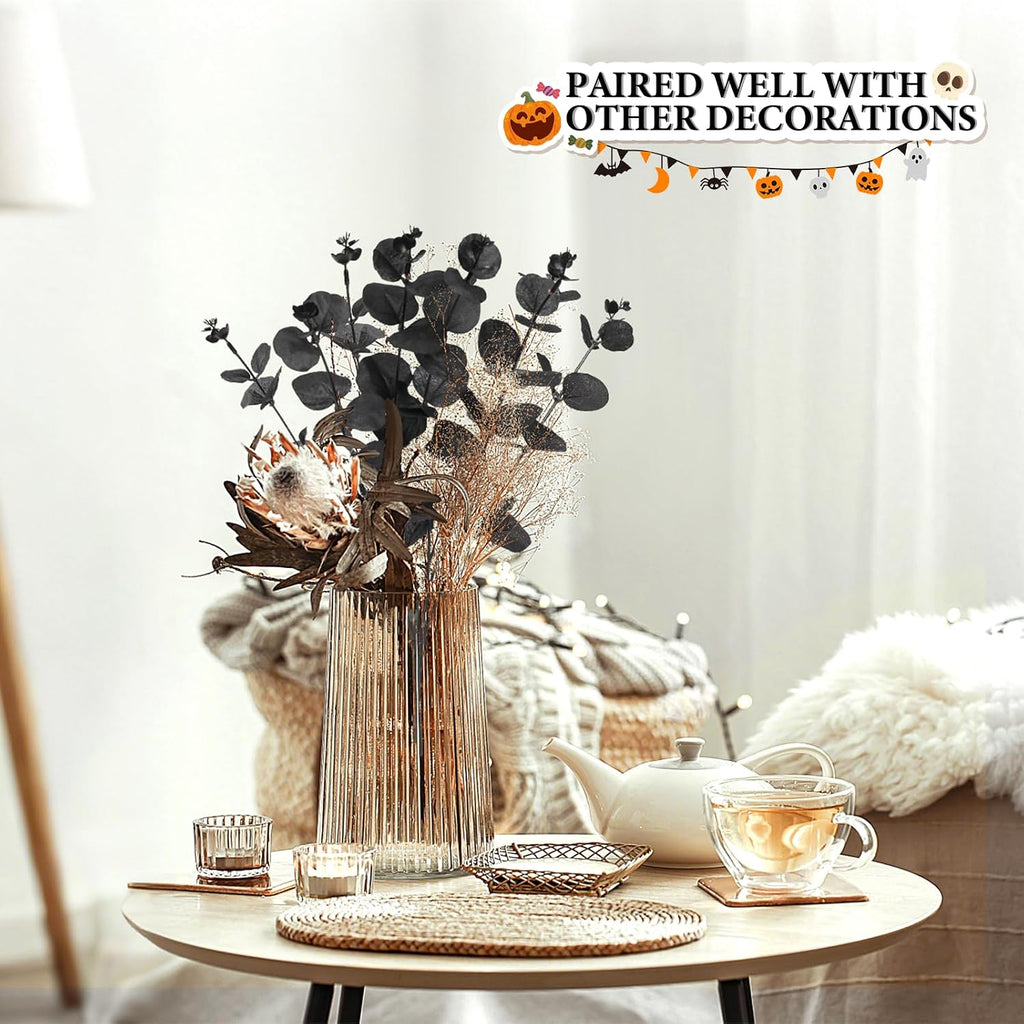 MEILIDY Artificial Eucalyptus Stems, Faux Foliage Branches, Black, 12 Pcs