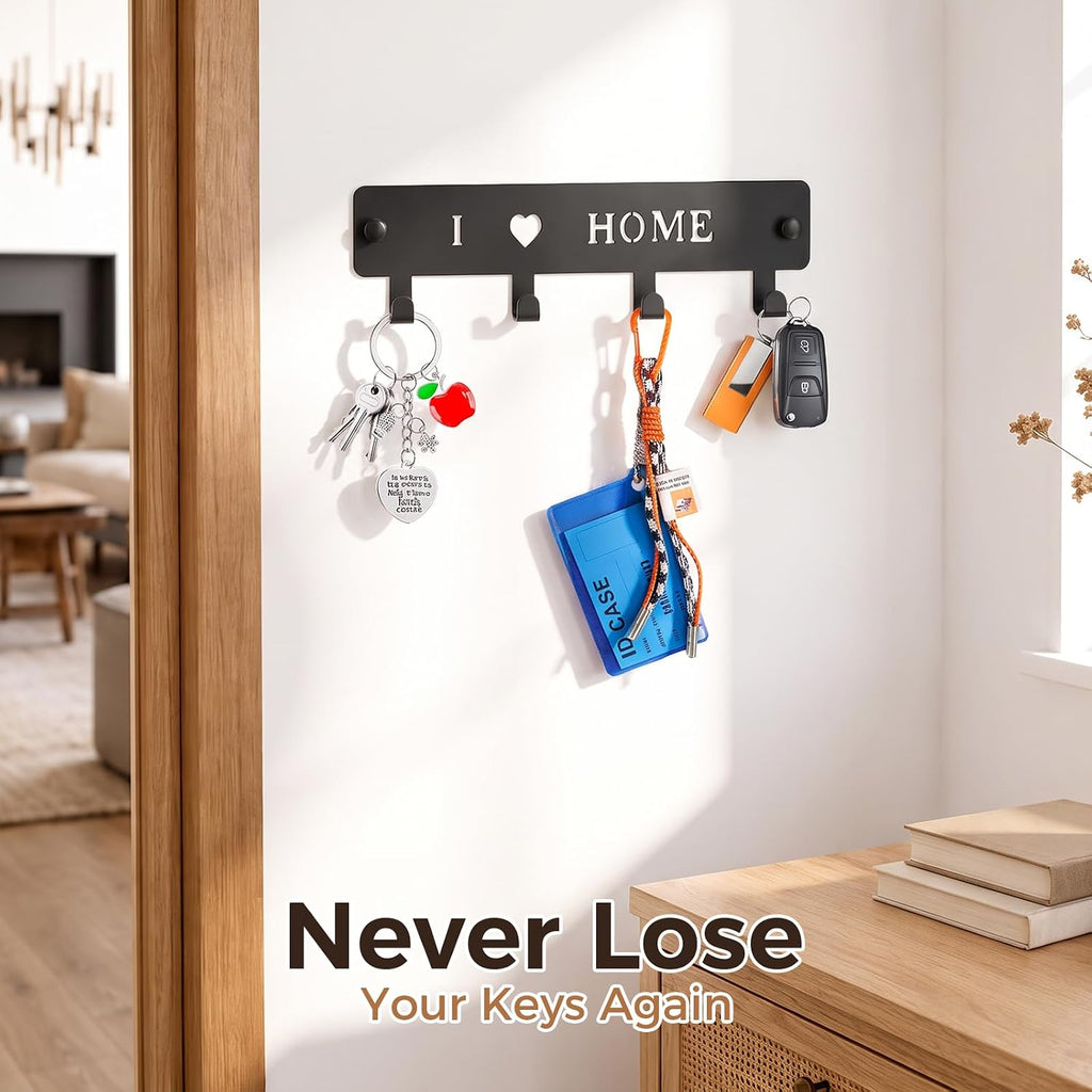 4-Hook Metal Key Holder Wall Mount with Self-Adhesive Back