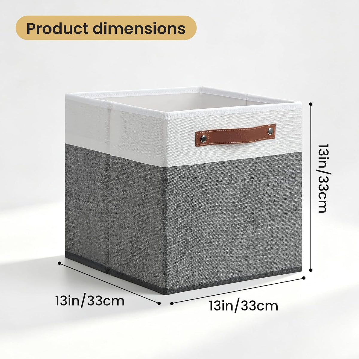Posprica 13x13x13 Storage Cube Bins, Foldable Fabric Organizer Bins Storage Cubes Baskets Box Drawers for Shelves, Closet, Wardrobe, Bookshelf, 4 Pack, White/Gray