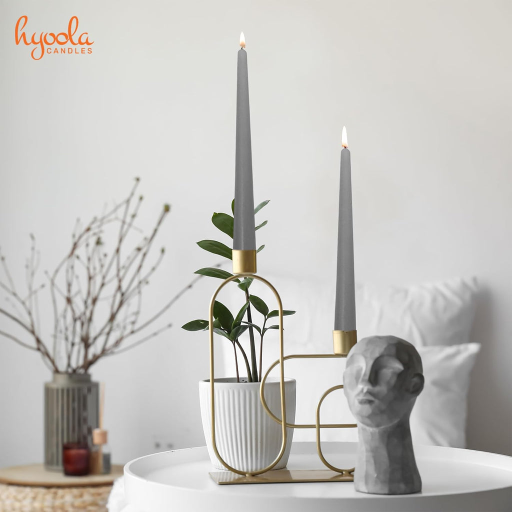 Hyoola Tall Taper Candles - 14 Inch Dark Grey Dripless, Unscented Dinner Candle - Paraffin Wax with Cotton Wicks - 12 Hour Burn Time (Pack of 12)