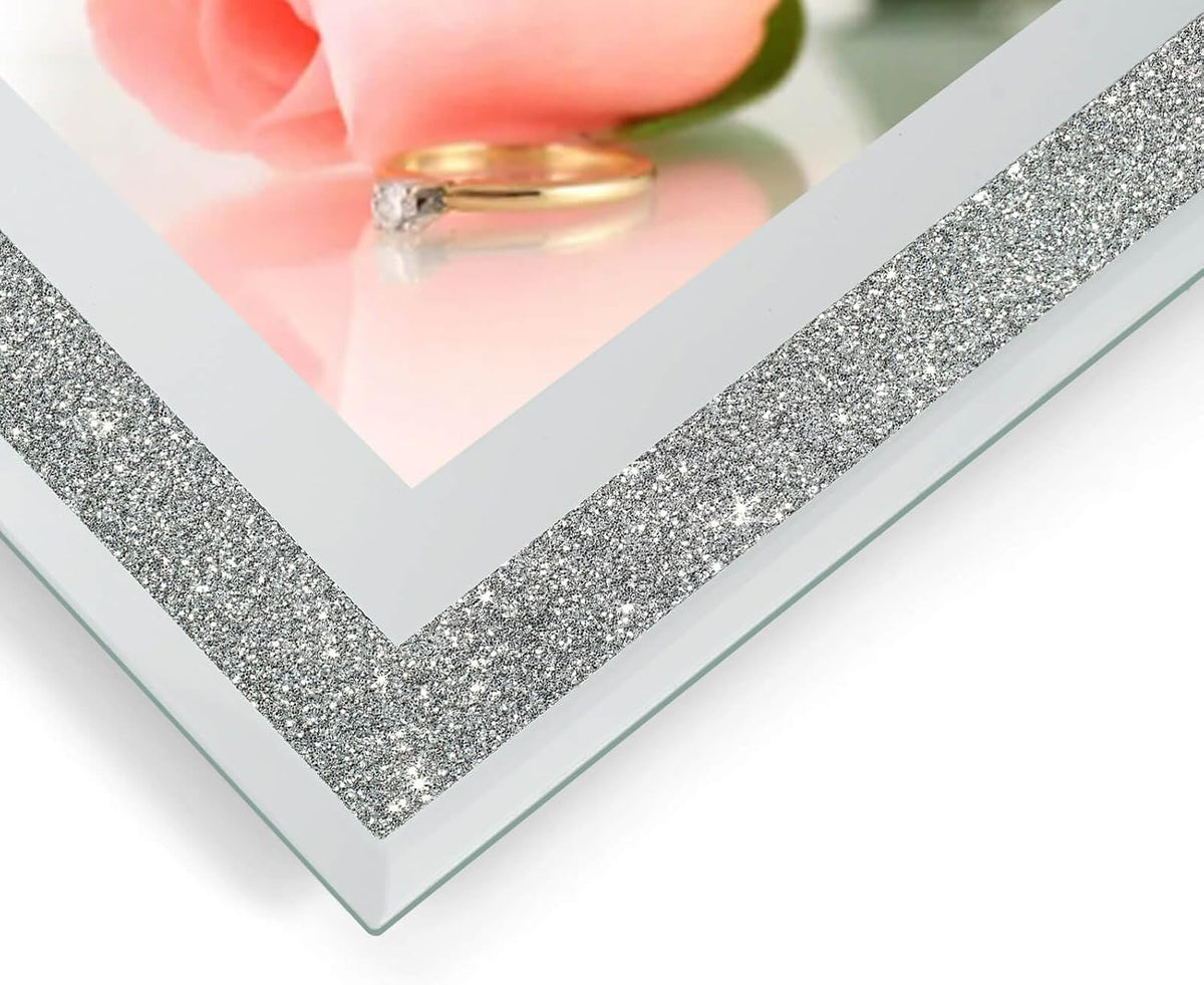 HIKWADERY 8x10 Picture Frames Silver - Set of 4, Sparkle Real Glass 8 by 10 Photo Frame Mirrored Edge Great Gift, for Tabletop Display, Wedding Birthday Mothers Day Gifts (8 x 10, Glitter Silver)