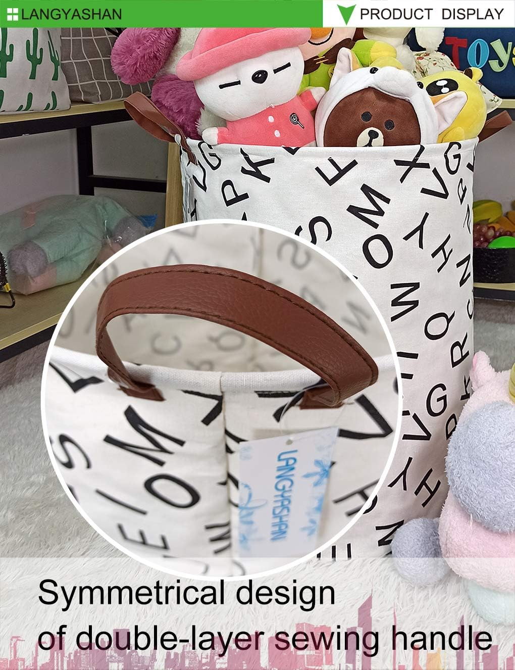 Round Laundry Basket Collapsible Storage Hamper Organizer Alphabet