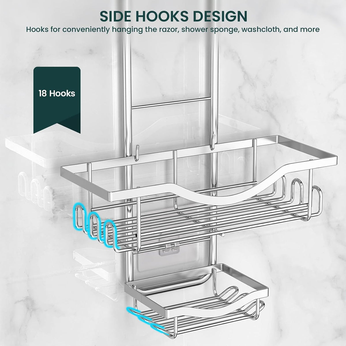 REINHARDT Adjustable Shower Caddy Hanging Over Shower Head, Silver