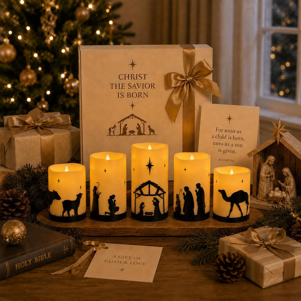 Nativity Scene Flameless Candles, Christian Gifts Advent Christmas Decor