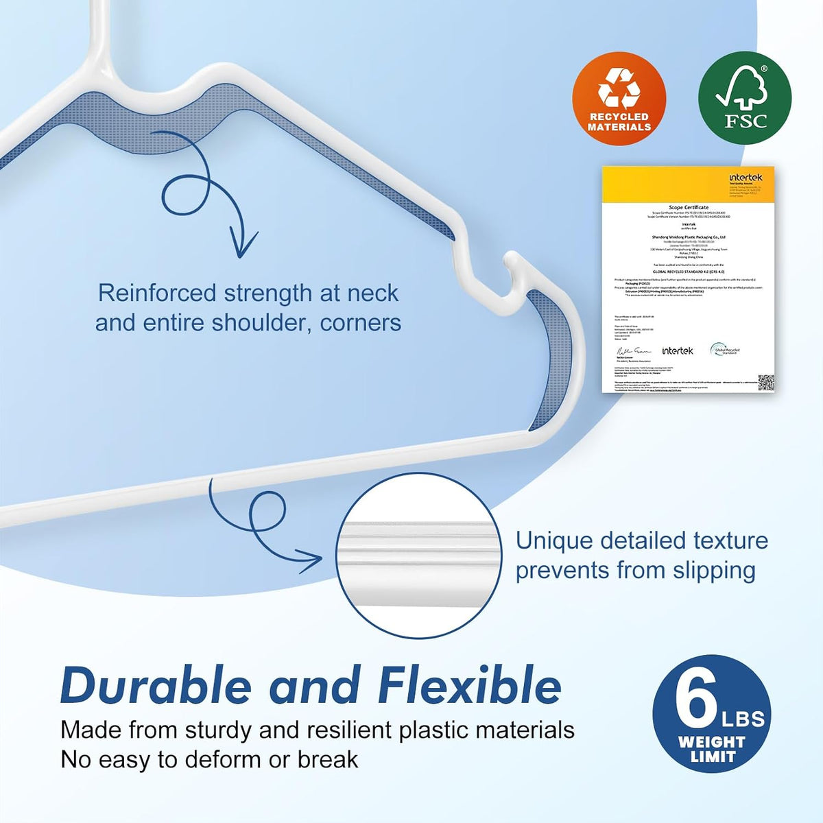 HOUSE DAY White Plastic Hangers 100 Pack, Slim with Non-Slip Extended Notch