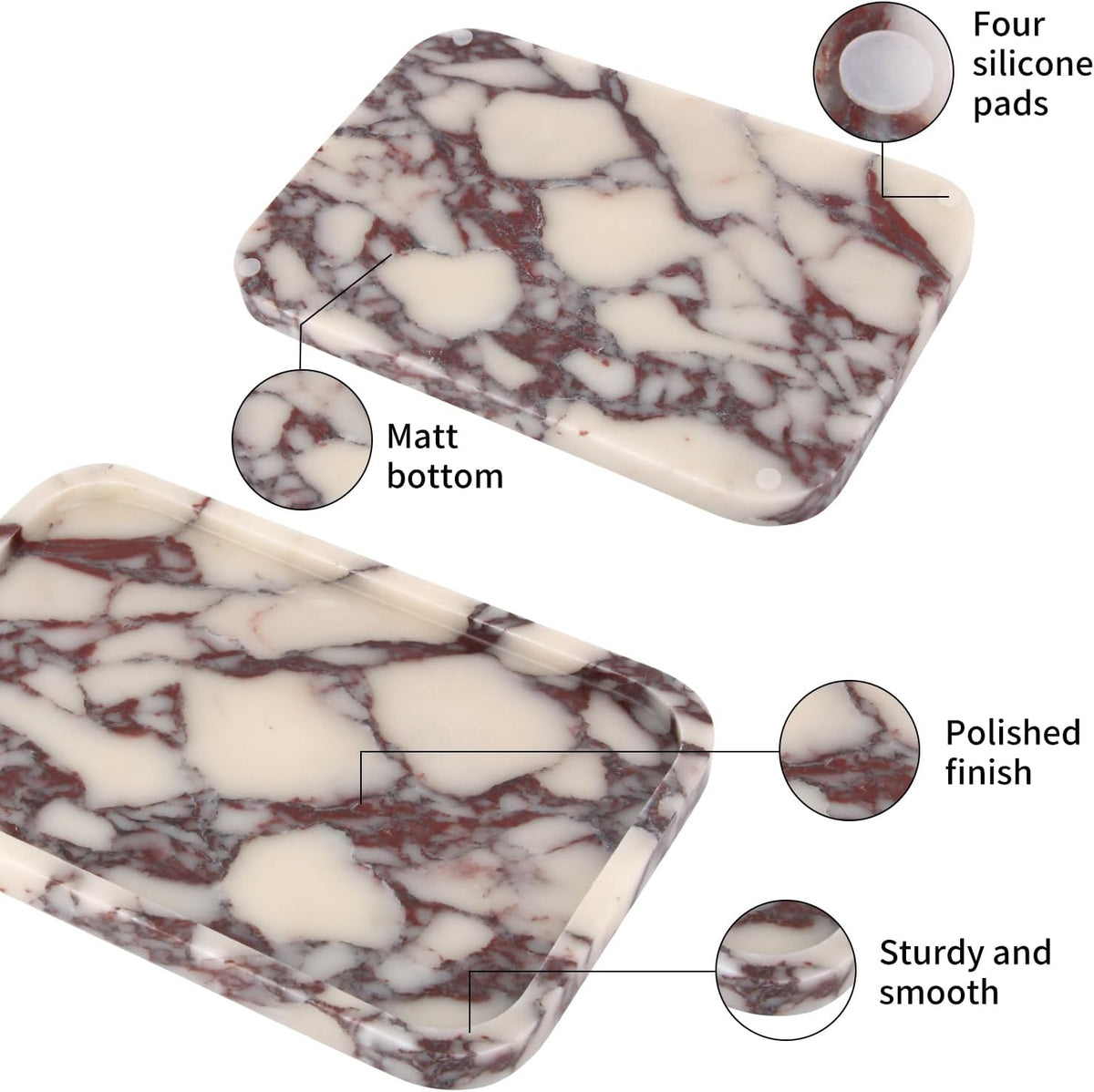 Marble Bathroom Vanity Decorative Tray, Calacatta Viola, 12 * 8 * 0.8