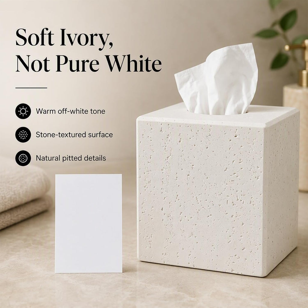 Ivory Tissue Box Cover, Square Decorative Holder with Magnetic Base