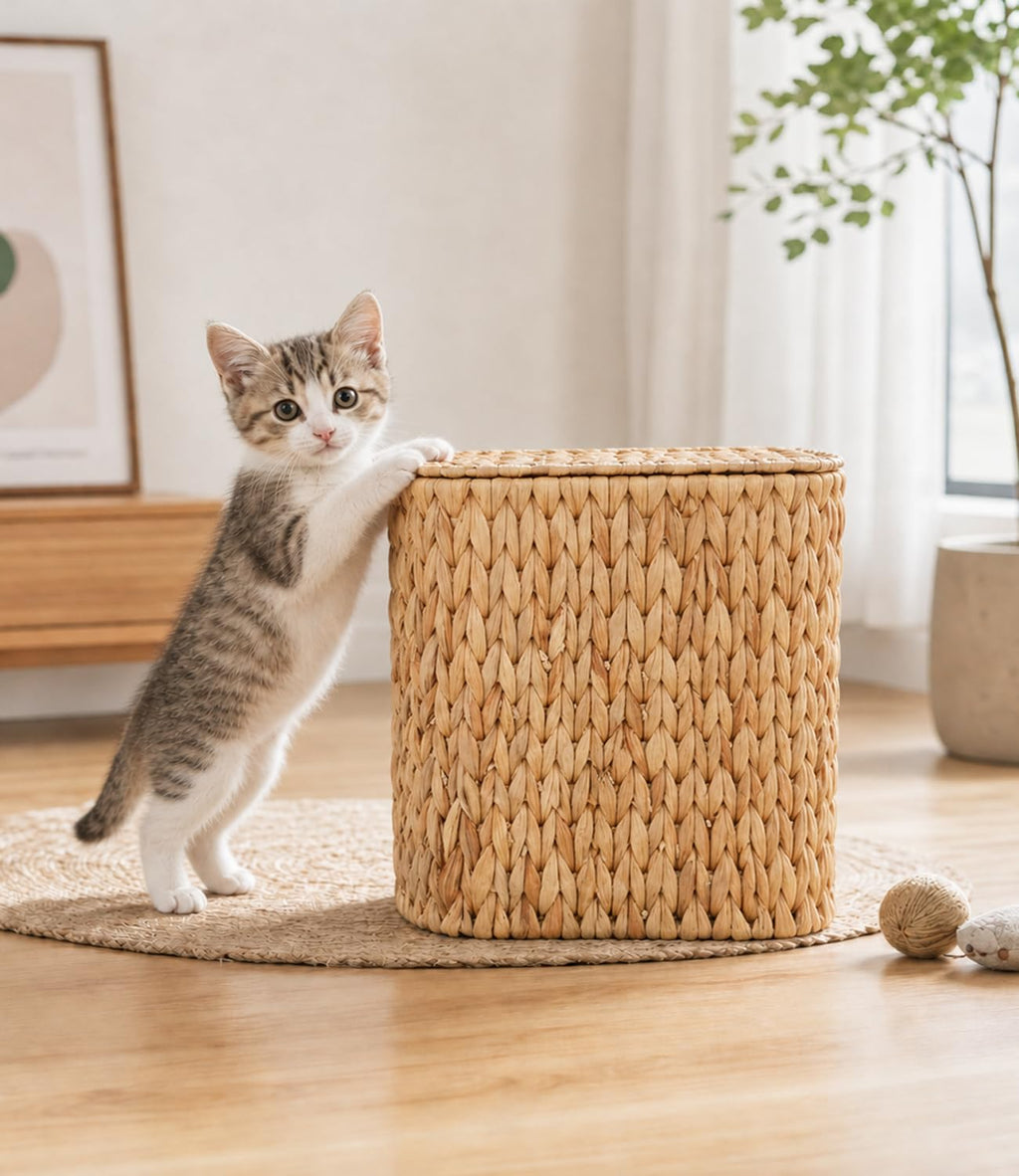 3 Gallon Wicker Trash Can with Lid, Natural Water Hyacinth Waste Basket