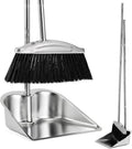 Broom with Dustpan Combo Set, 46" Stainless Steel Broom and Dustpan Set for Home, Heavy Duty Dust Pan with Long Handle, Broom for Sweeping Indoor and Outdoor, Kitchen Broom and Dust Pan (Black)