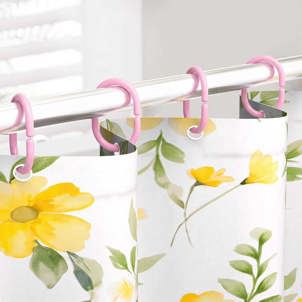 24 Pack Plastic Shower Curtain Hooks, Goowin C Shaped Pink Shower Curtain Rings Rust Proof, Anti-Drop Shower Curtain Hangers Shower Hooks for Shower Curtain, Bathroom Shower Rings for Curtain, Pink