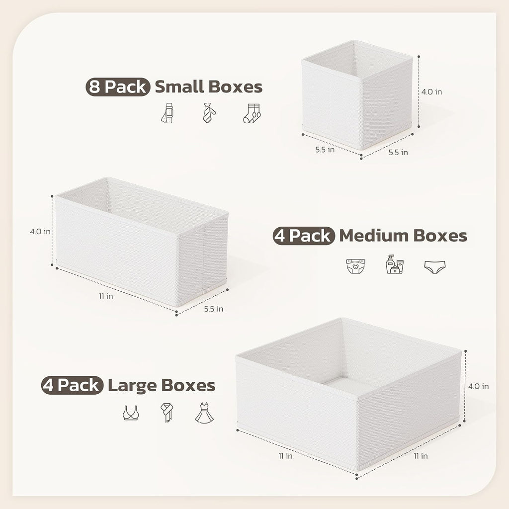 Drawer Organizer, 24 Pack Baby Dresser Organizer for Nursery, Foldable Closet Organizers and Storage Dresser Dividers for Clothes, Socks, Scarves, Ties (White)
