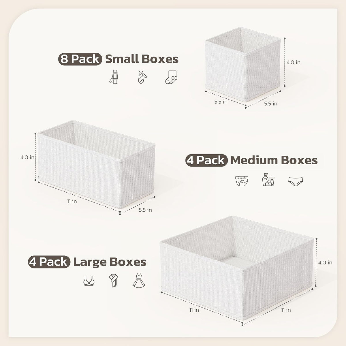 Drawer Organizer, 24 Pack Baby Dresser Organizer for Nursery, Foldable Closet Organizers and Storage Dresser Dividers for Clothes, Socks, Scarves, Ties (White)