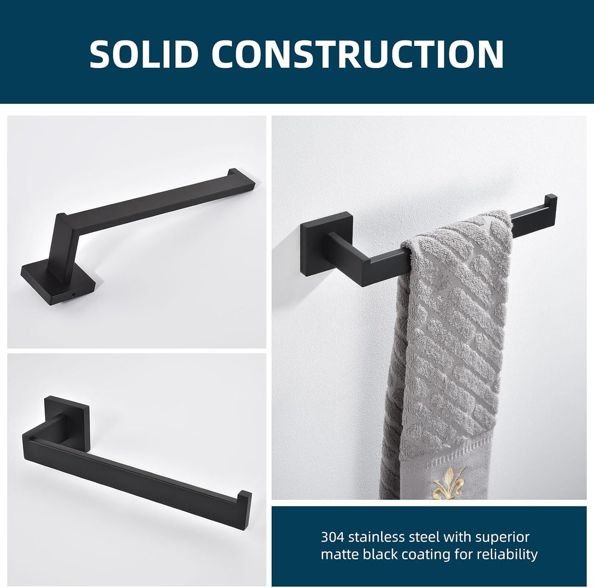 Angle Simple Bathroom Towel Holder Matte Black, 10.24-Inch Hand Towel Rack