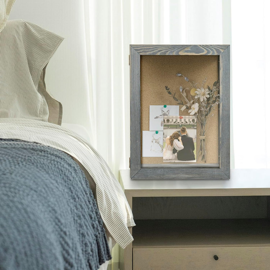 MyGift 11x15 Deep Shadow Box Frame, Display Case Wall Mount for Picture, Heirloom, Home Office Décor, Wedding & Military Memorabilia Display, Solid Wood, Clear Acrylic, Magnetic Lock, Grey