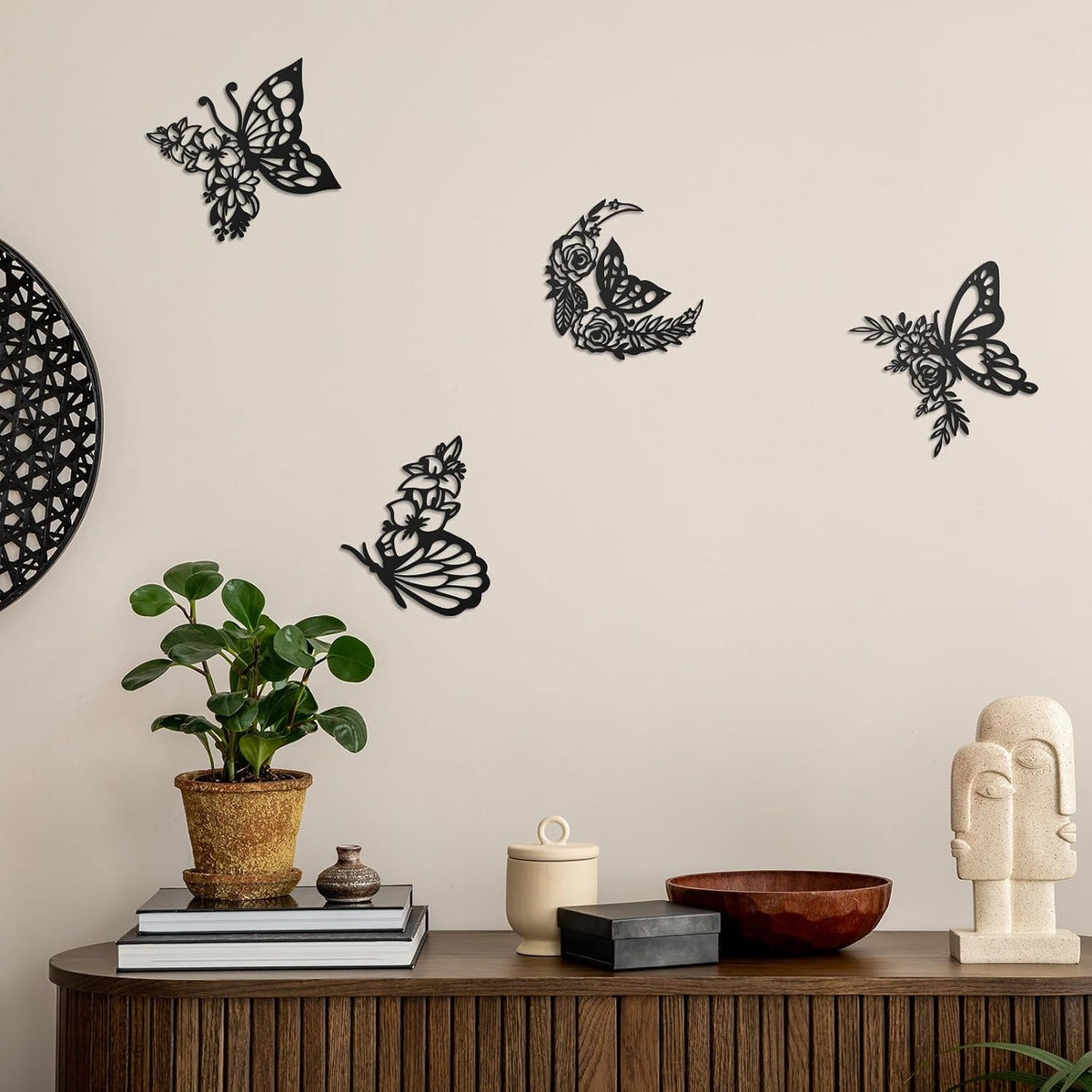 LOYIM 4 Pcs Butterfly Wall Decor Metal Butterfly Wall Art,Graceful,Black