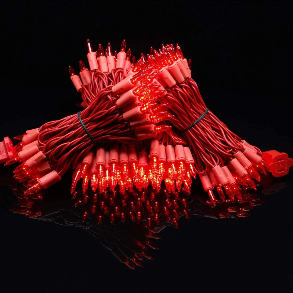YULETIME 200 Red Christmas Lights, 2-Set 33' 100 LED Red Wire String Light