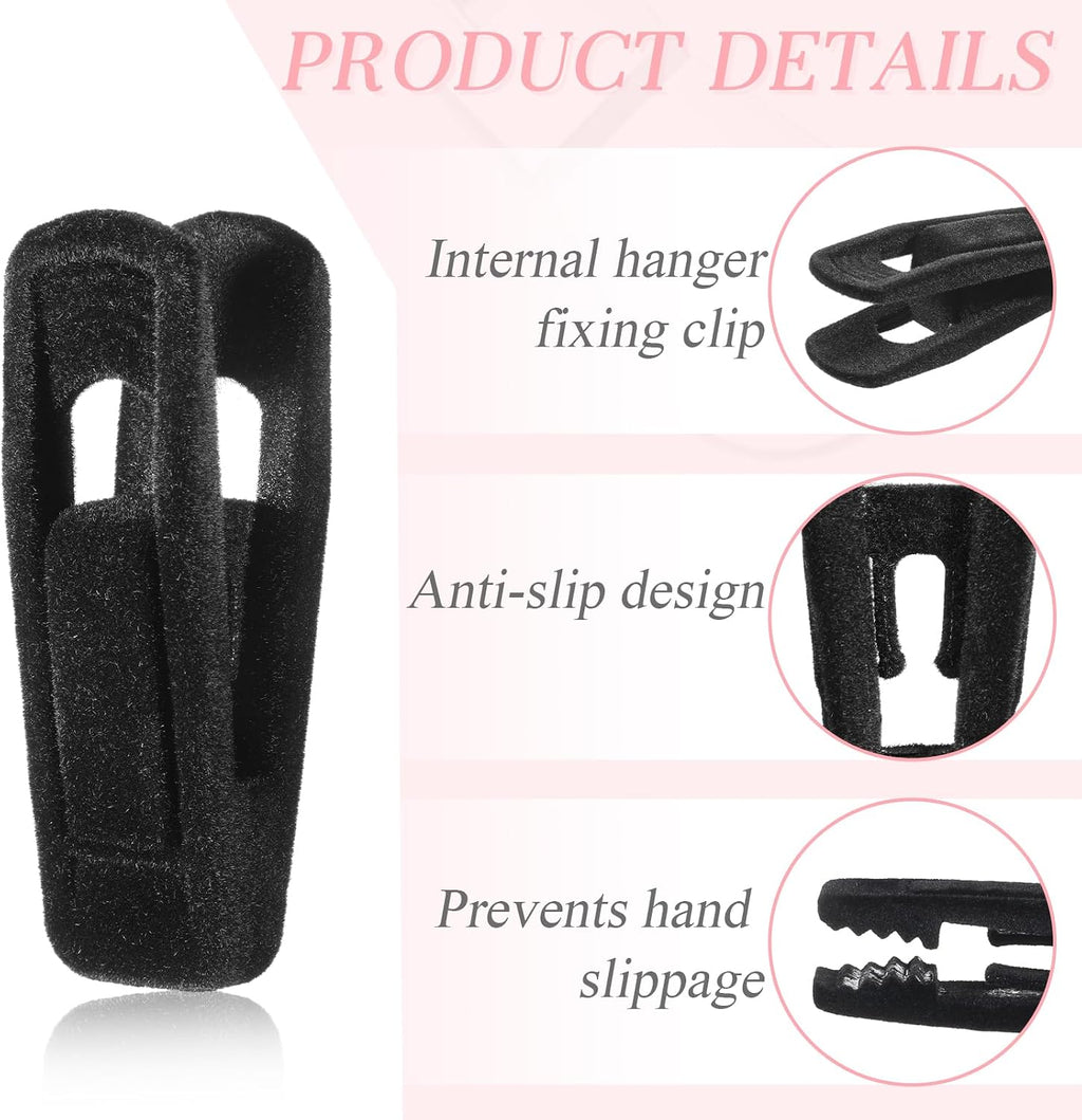 Black Velvet Hangers Clips, 40 Pack Strong Finger Clips Velvet Pants Hanger Velvets Clip Skirt Hanger Clip for Thin Velvets Clothes Suit Hangers