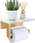 Gypie Toilet Paper Holder with Marble Shelf, Wall Mounted Gold