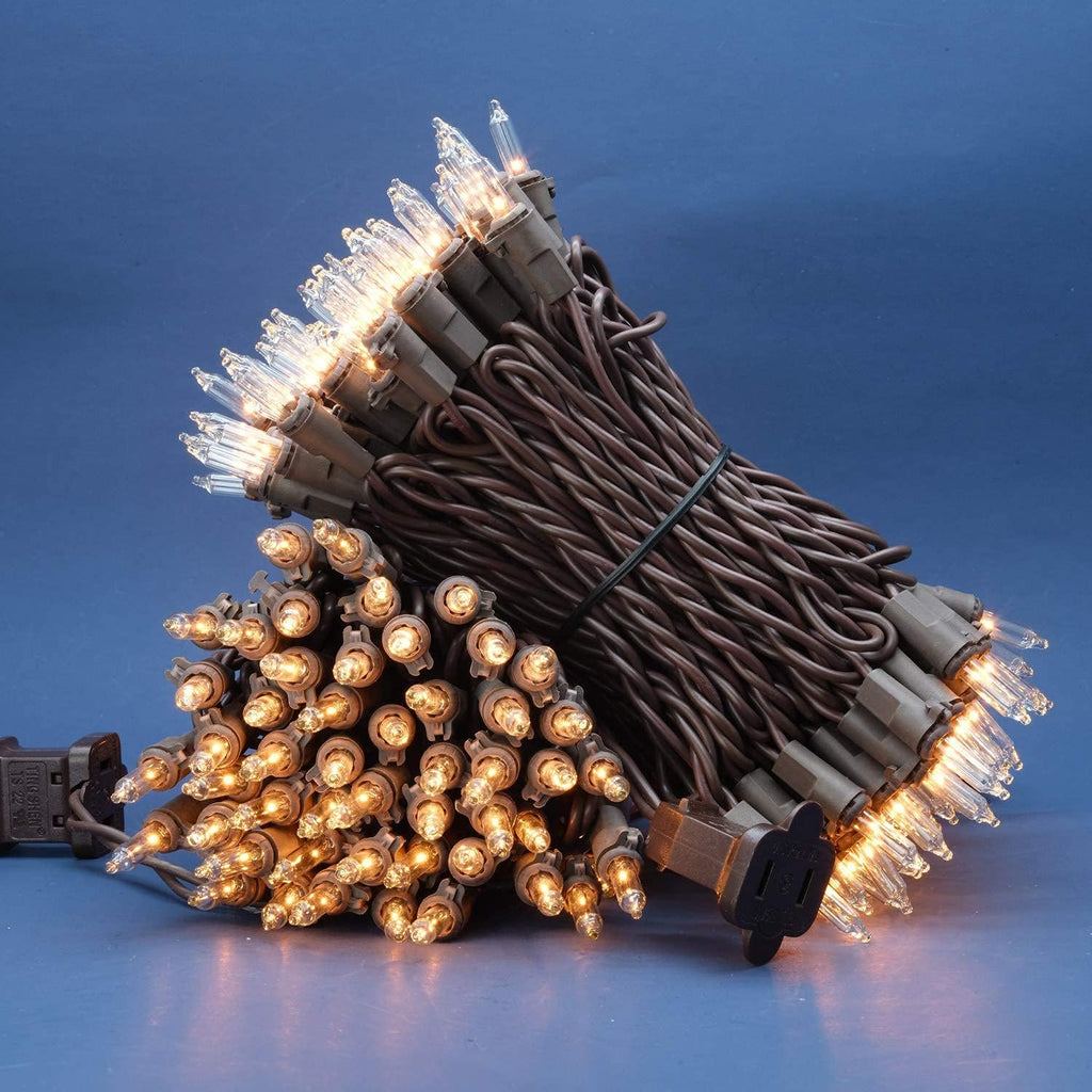 200 Clear Christmas Lights, 2 Set 33 ft 100 ct Brown Wire UL String Light