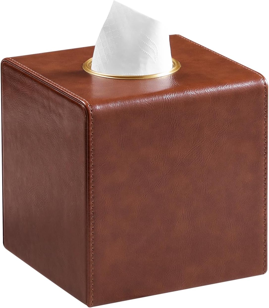 Square Tissue Box Cover with Magnetic Closure, Brown