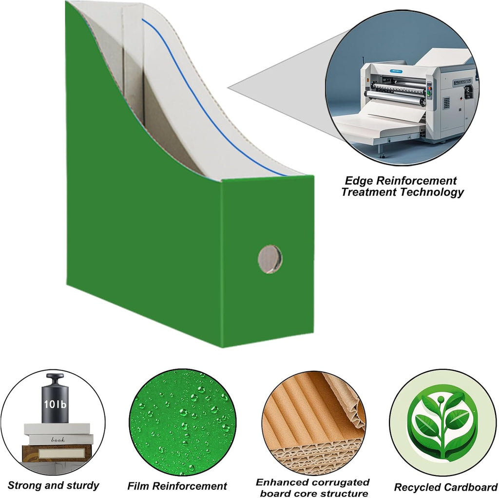 Limitliho 6 Pack Green Cardboard Magazine File Holder for Desk or Shelves
