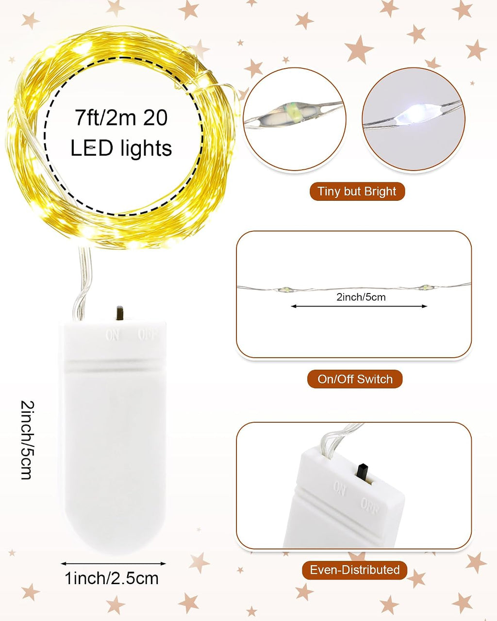 Riakrum 100 Pack Fairy Lights Battery Operated 7ft 20 LED,Warm