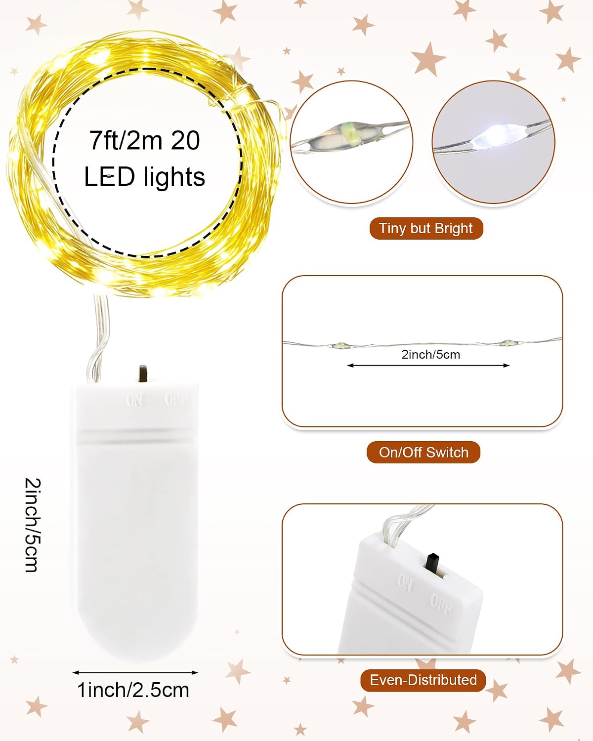 Riakrum 100 Pack Fairy Lights Battery Operated 7ft 20 LED,Warm
