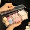Sooyee Qtip Holder Rectangle Cotton Ball and Swab Holder Organizer with Lid, Dustproof,Waterproof,Clear Acrylic 3 Compartment Cotton Pad Container for Cotton Swabs, Make Up Pads, Cosmetics